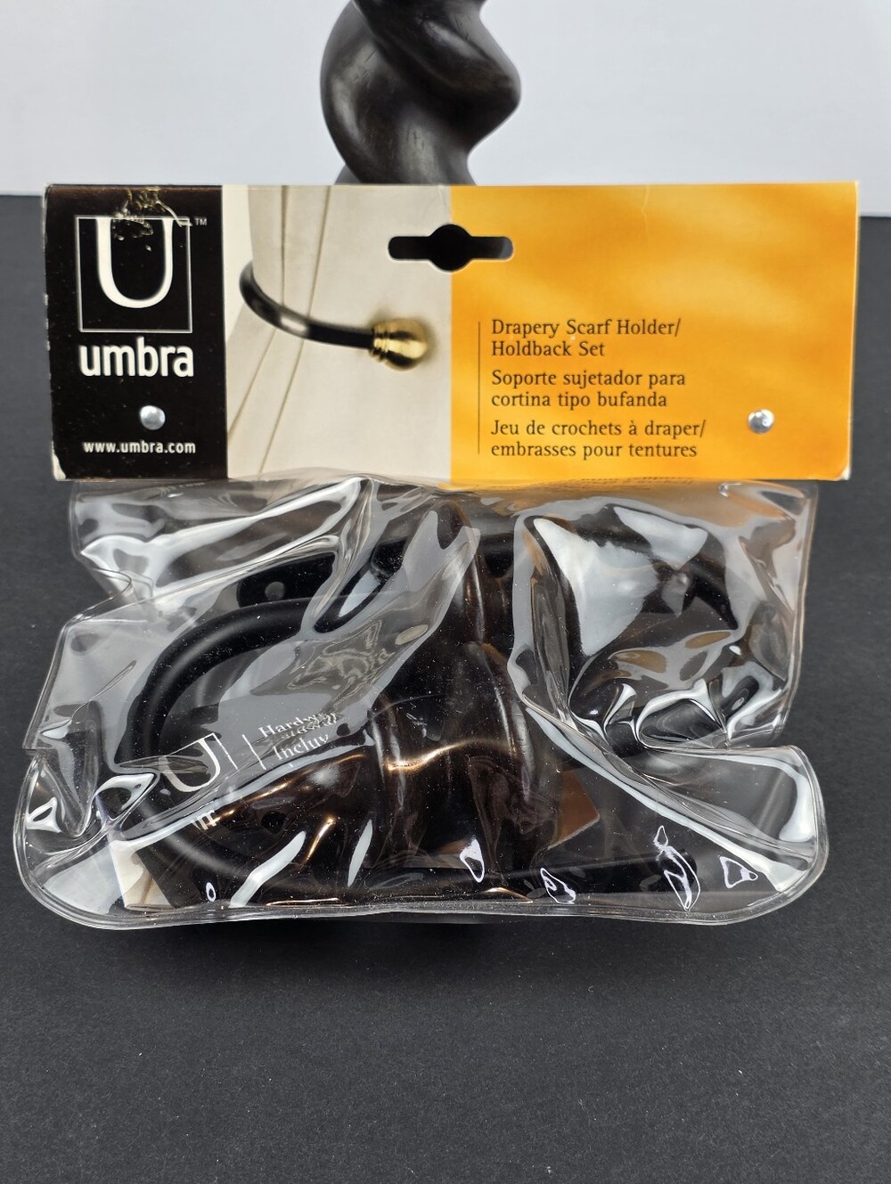 Umbra Drapery Scarf Holder Holdback Set Espresso Brown Hardware Included NOS
